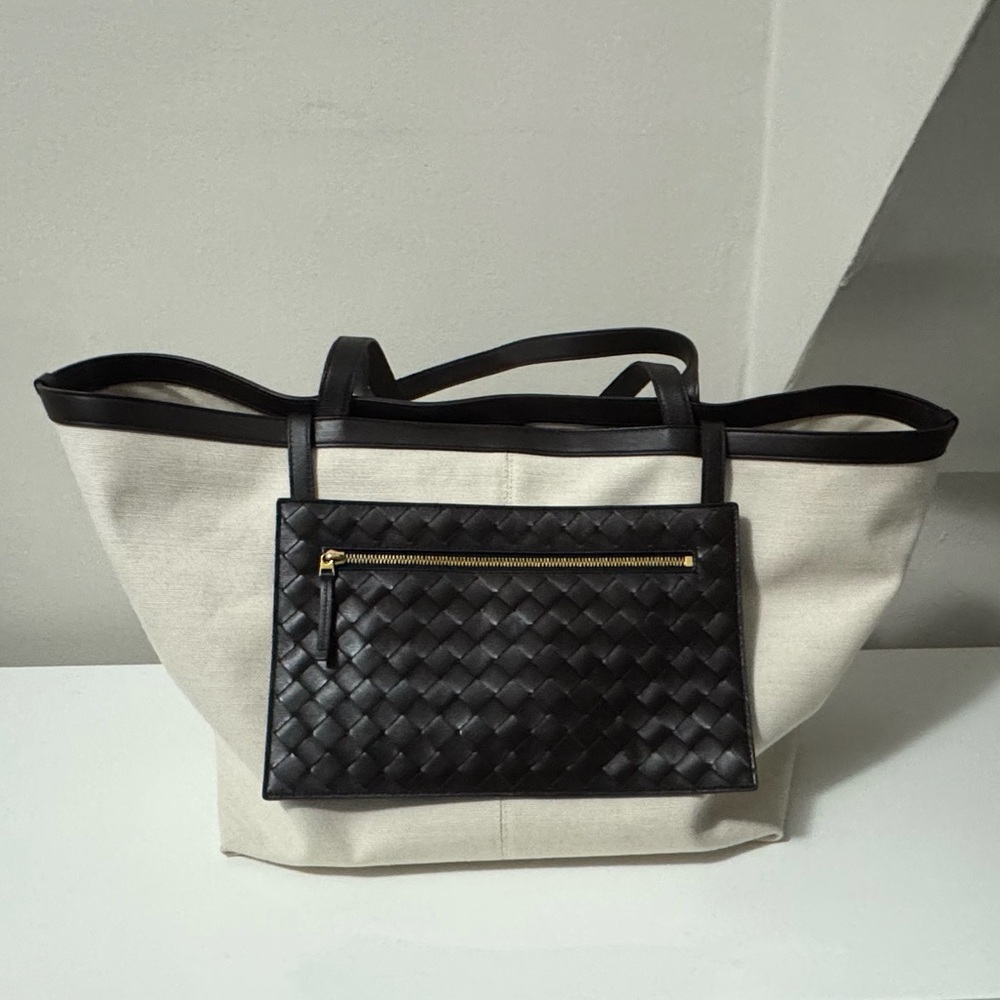 BOTTEGA VENETA Canvas Mix Nappa Intrecciato LARGE Flip Flap Tote